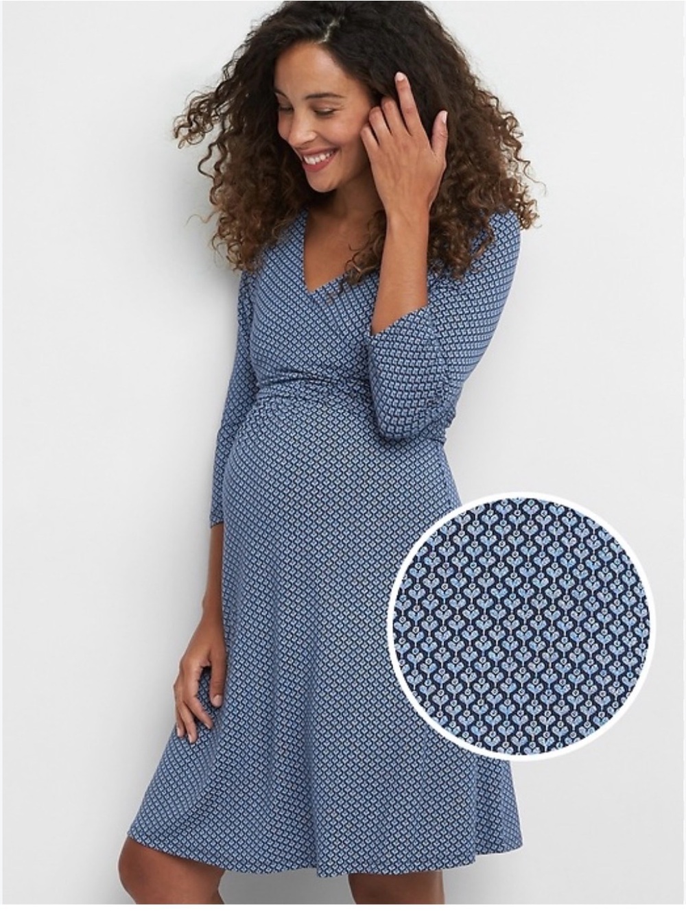 Gap Navy Blue print Maternity Wrap Dress with Patterned floral nursing friendly